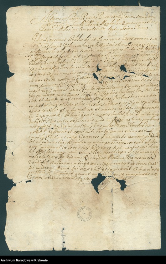 image.from.unit.number "Szczawińscy - Franciszek, wojewodzic podlaski: 1. Akta procesowo-majątkowe z Wilczewskimi 1671; 2. Akta spadkowe po Franciszku - żony Aleksandry i syna Jerzego 1691-1709"