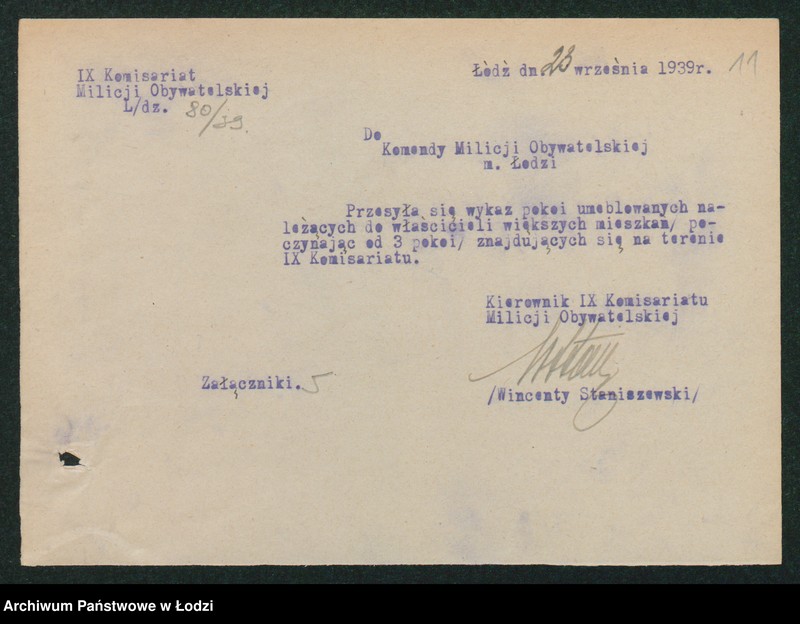 Obraz 13 z jednostki "[Akta IX Komisariatu Milicji Obywatelskiej - pokwitowania, spisy oddanej broni, spisy wolnych lokali, rowerów i motocykli]"