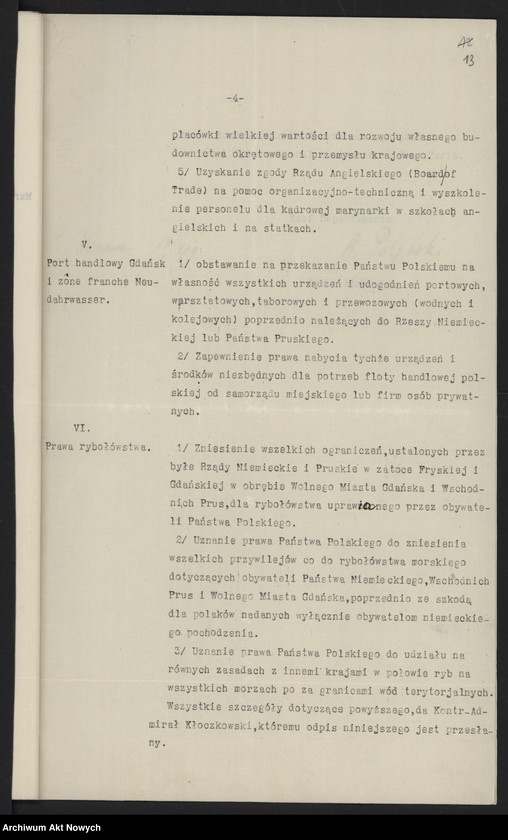 image.from.unit.number "Postulaty w sprawie otrzymania dostępu do morza, utworzenia marynarki wojennej i handlowej. Memoriały, wniosek, notatka, korespondencja"