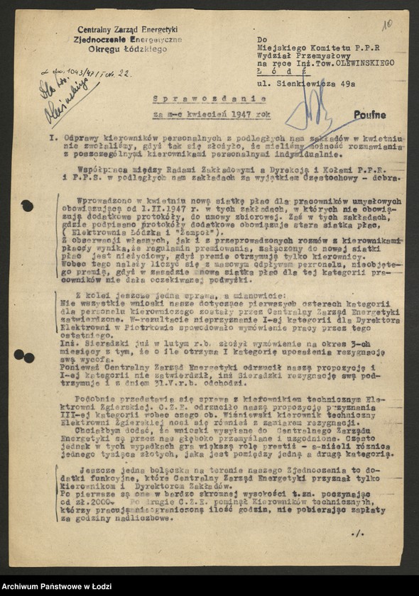 Obraz 11 z jednostki "Zjednoczenie Energetyczne Okręgu Łódzkiego; protokoły [konferencji], sprawozdania [z produkcji]"