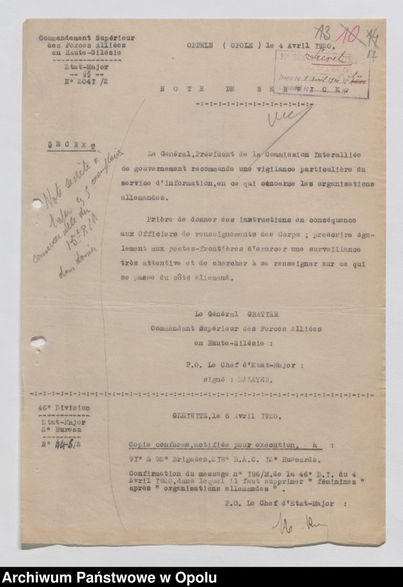 Obraz 20 z jednostki "Renseignements /Biuletyny wywiadowcze/"