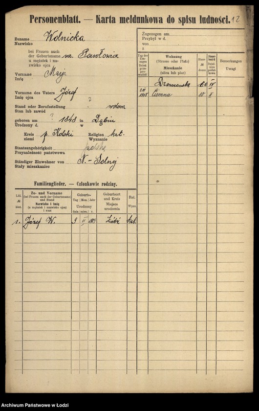 Obraz 14 z jednostki "[Spis ludności Łodzi] Wolniakiewicz - Wolst"