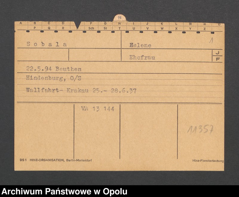 Obraz 3 z jednostki "[Sobala Helene, ur. 22.5.1894 Beuthen]"