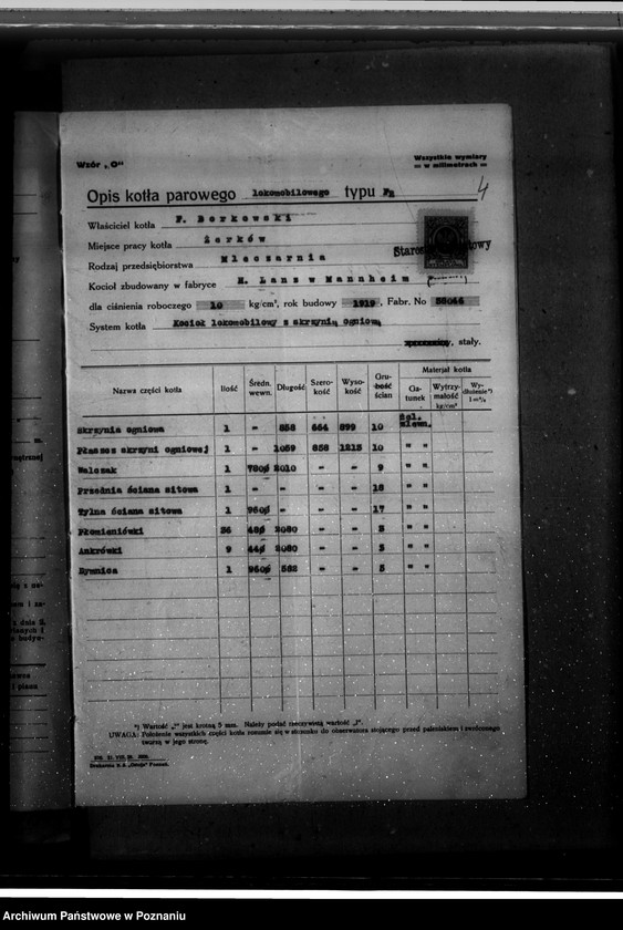 Obraz 8 z jednostki "Zatwierdzenie projektu zakładu przemysłowego urządzenia kotłowni nr 402 u własność Fr. Borkowskiego w Żerkowie pow. jarociński"
