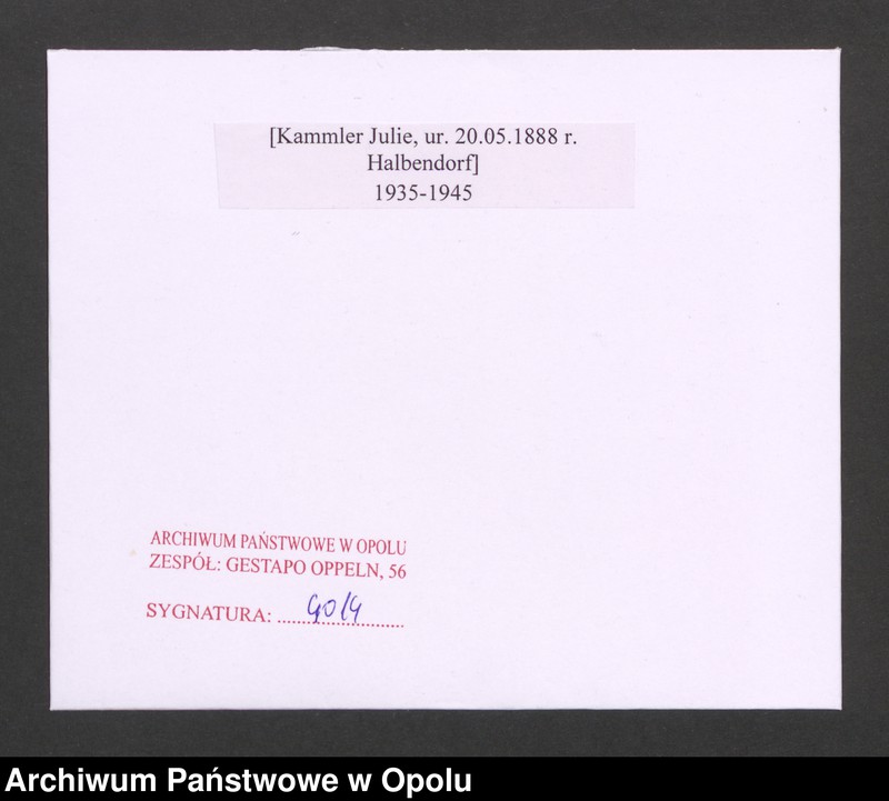 Obraz 2 z jednostki "[Kammler Julie, ur. 20.05.1888 r. Halbendorf]"