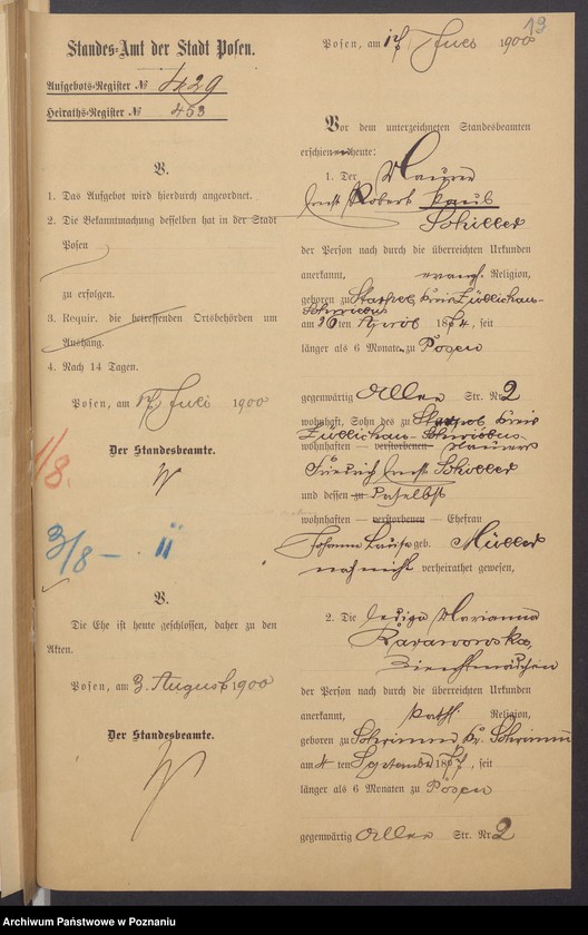 Obraz 20 z jednostki "Die von den Verlobten beigebrachten Urkunden zur Eheschliessung pro 1900"