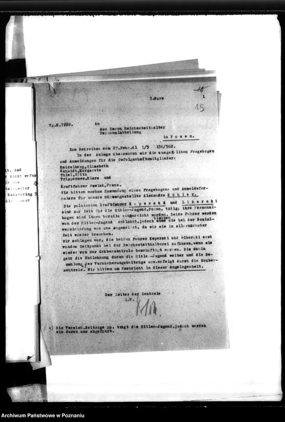 Obraz 19 z jednostki "Schriftwechsel mit der Reichsstalshalterei betr. die Gefolgschaftsmitglieder der Gräberzentrale"