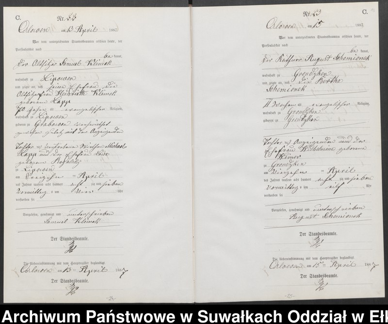 image.from.unit.number "Sterbe-Neben-Register des Preussischen Standes-Amtes [Orlowen] Kreis [Loetzen] für das Jahr 1887"