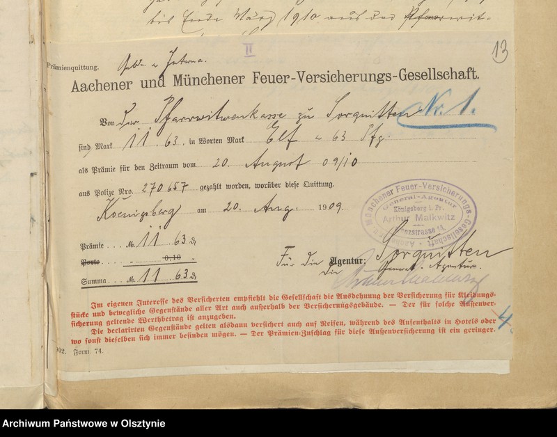 image.from.unit.number "Rehnung der Pfarrerwitwenkasse in Sorquitten"