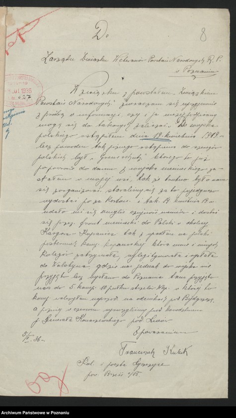 Obraz 14 z jednostki "Korespondencja ogólna Związku Weteranów Powstań Narodowych Rzeczypospolitej Polski."