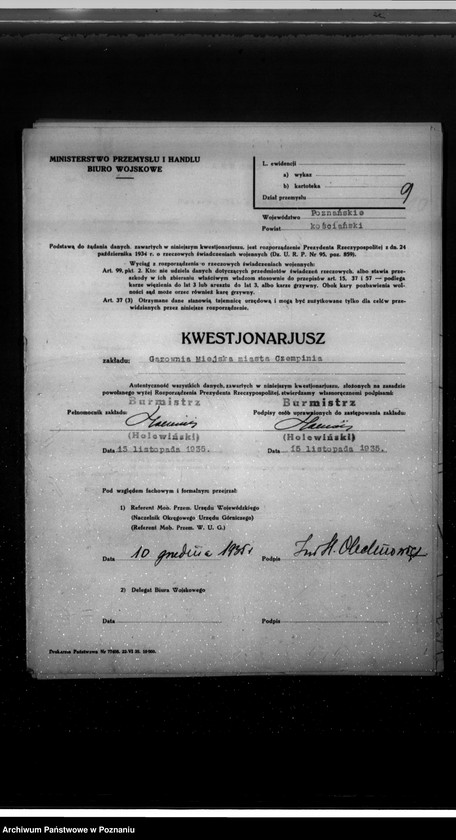 Obraz 13 z jednostki "Kwestionariusz Gazowni miejskiej w Czempiniu"