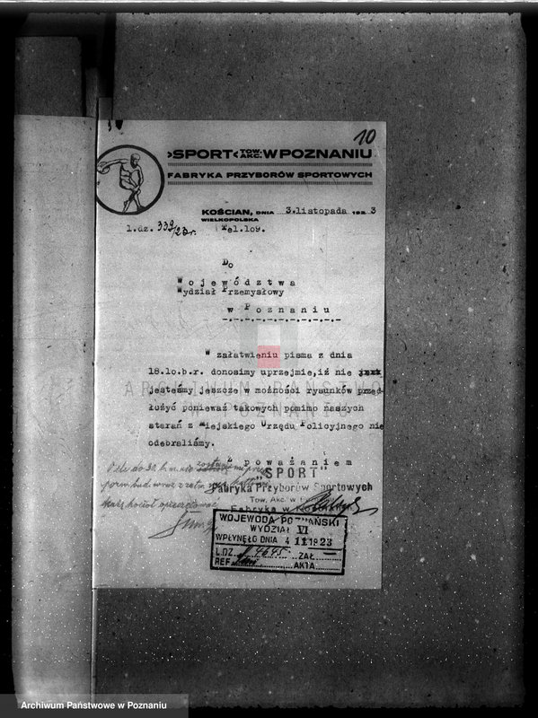 Obraz 15 z jednostki "Towarzystwo Akcyjne "Sport" w Kościanie Fabryka przyborów sportowych w Kościanie nr woj. kotła 1923"