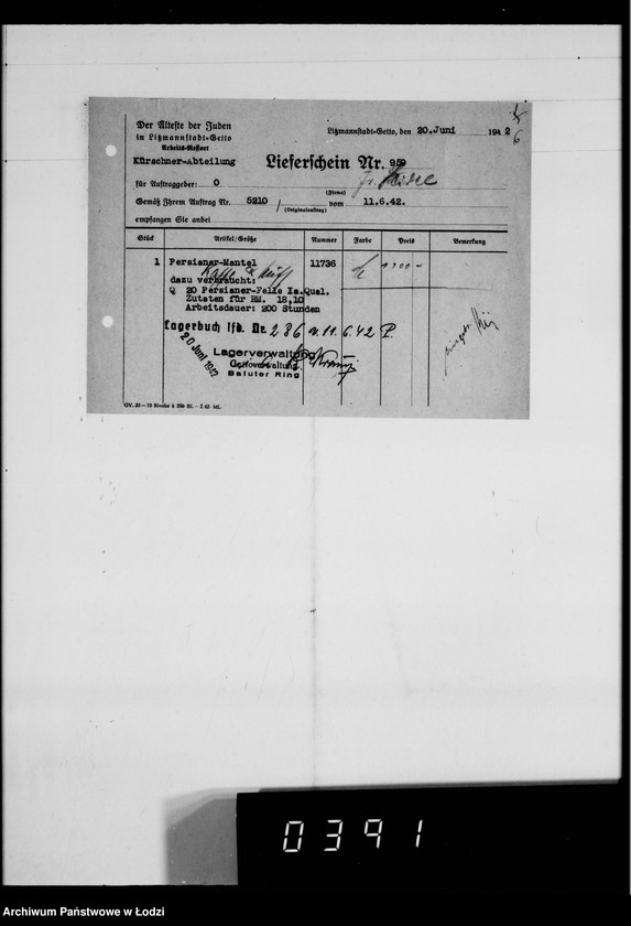 Obraz 10 z jednostki "Kürschnerei. [Zamówienia, rachunki i świadectwa dostaw]"