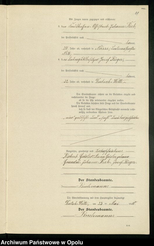 Obraz 15 z jednostki "Heirats-Register (Neben-Register) Standesamt Deutsch-Wette 1910"