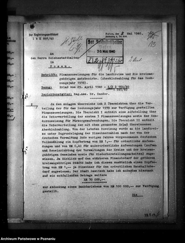 Obraz 17 z jednostki "Übersicht über Verwendung der Reichszuschüsse für gemeindliche Zwecke"