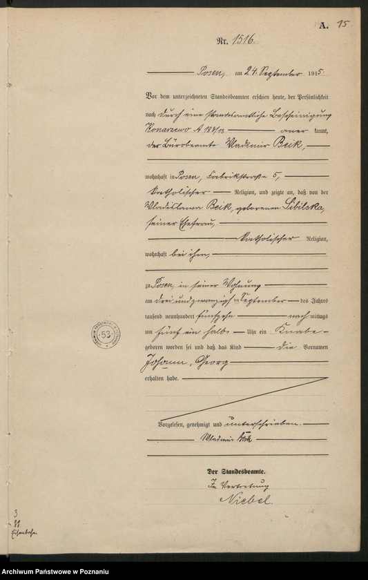 Obraz 17 z jednostki "Księga miejscowa urodzeń tom IV[Rejestr główny urodzeń]"