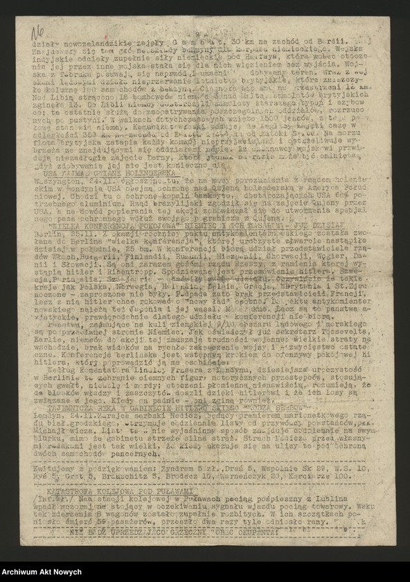 image.from.unit.number "Wiadomości Codzienne Organizacji "Miecz i Pług", Wydawca: Miecz i Pług, Warszawa, wydawane od III.19041 r do VII.1944 r."