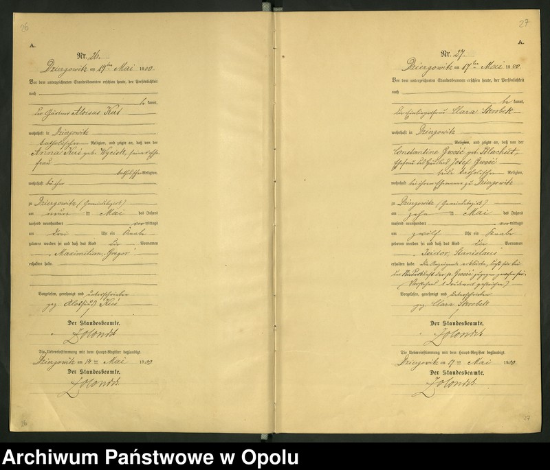 Obraz 17 z jednostki "Urząd Stanu Cywilnego Dziergowice Księga urodzeń rok 1900-02"