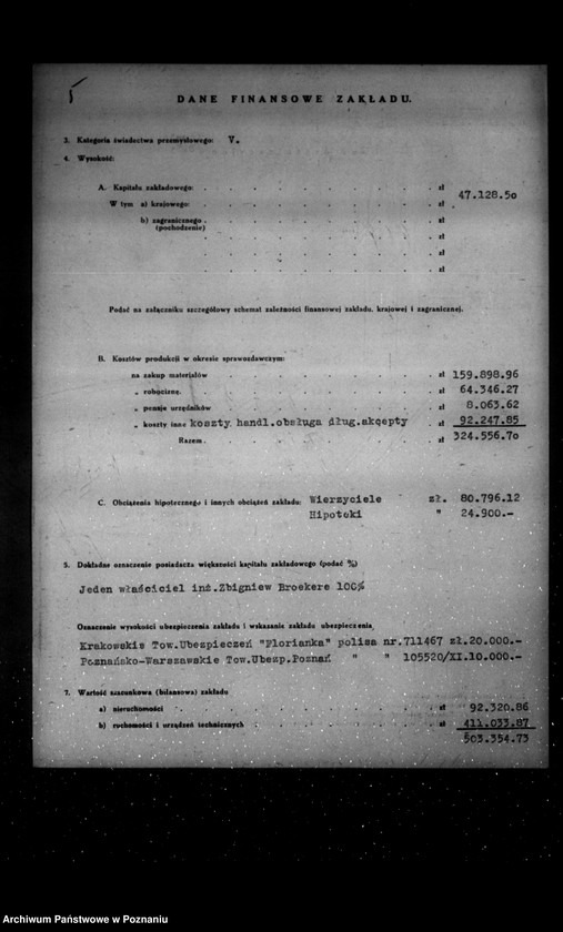 Obraz 9 z jednostki "Kwestionariusz Odlewni żelaza i warsztatów mechanicznych Zb. Broekere Poznań-Antoninek"