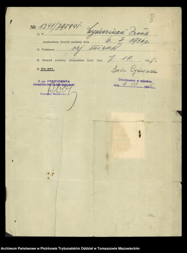 image.from.unit.number "Dowodów osobistych od nr 1334 do 1550. Tom VIII"