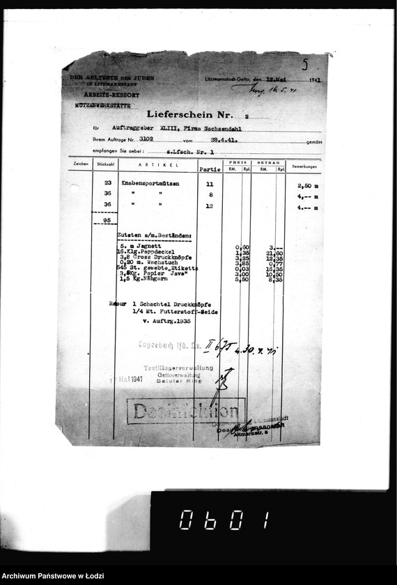 Obraz 9 z jednostki "[Dowody dostawy ubrań i czapek dla fimy] Sachsendahl Ostrowo"