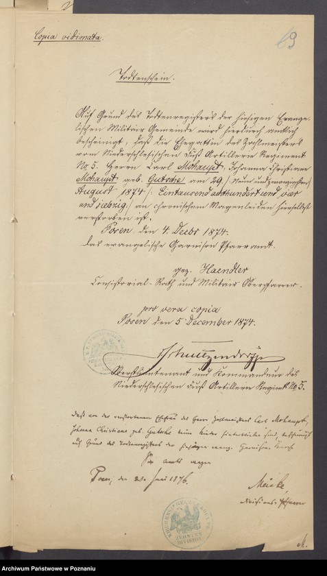 Obraz 11 z jednostki "Die von den Verlobten beigebrachten Urkunden zur Eheschliessung pro 1876"