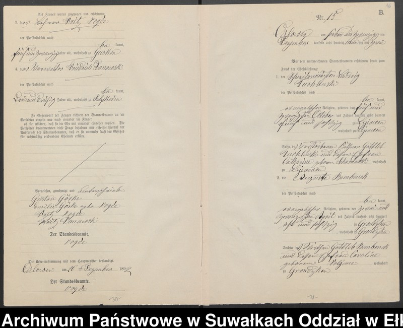 image.from.unit.number "Heiraths-Neben-Register des Preussischen Standes-Amtes Orlowen Kreis Loetzen für das Jahr 1892"