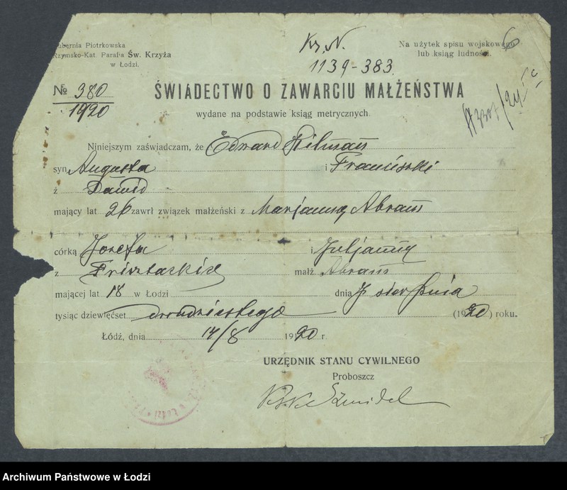 Obraz 8 z jednostki "Dowody metrykalne stałych mieszkańców m. Łodzi nr domu 1139-1140"