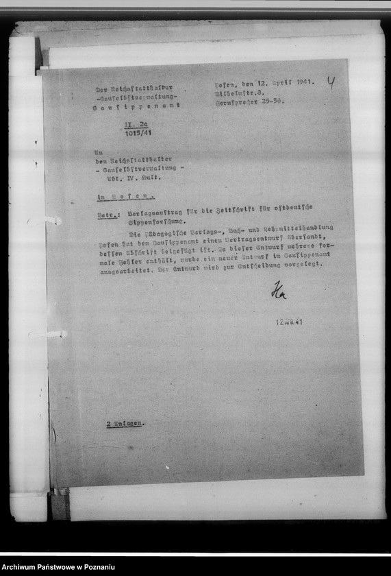 Obraz 8 z jednostki "Zeitschrift für ostdeutsche Sippenforschung [korespondencja w sprawie prospektu wydawnictwa, umowa z Wydawnictwem Pedagogicznym]"