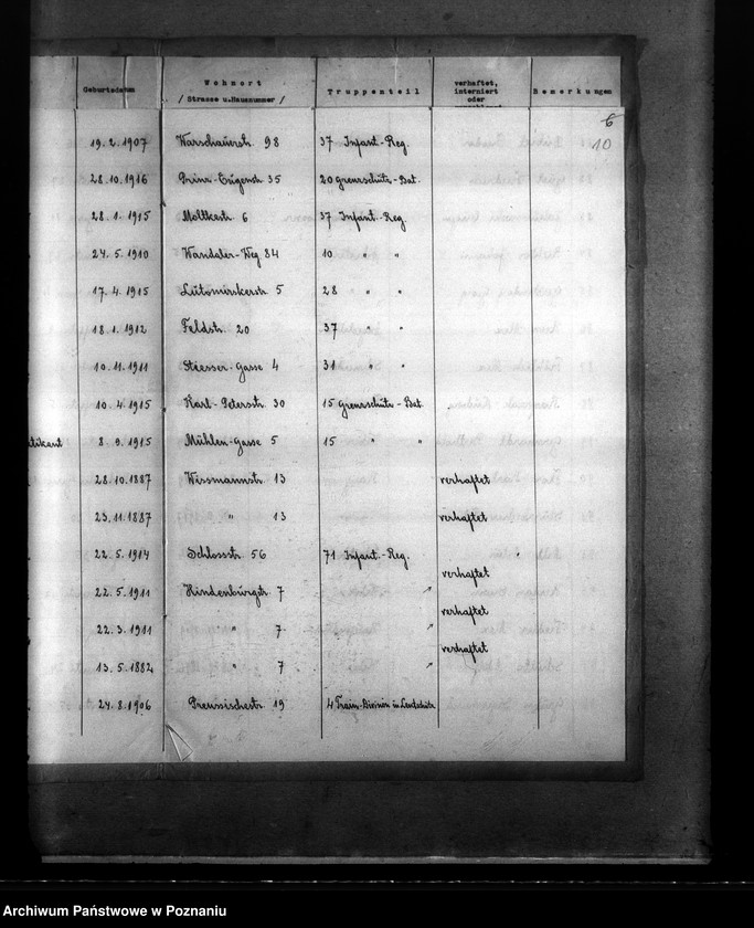 Obraz 14 z jednostki "Stadt Pabianice. Verzeichnis der registvierten Volksdentschen die wälerend der deutsch - polnischen krieges zum polnischen Heereschinst eingezogen bezw. verhaftet, interniert oder verschleppt waren"