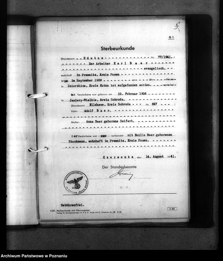 Obraz 8 z jednostki "Kreis Kutno. Wykaz miejscowych Niemców, którzy zginęli w 1939 roku"