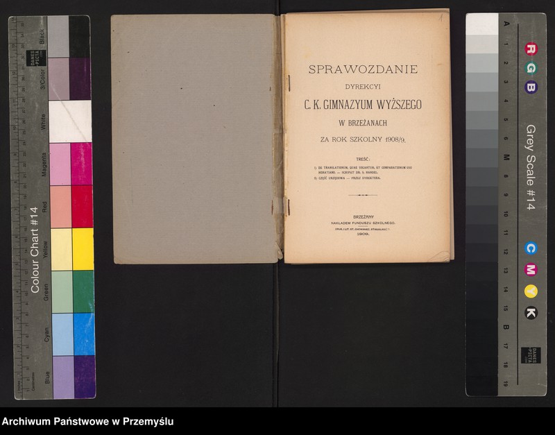 image.from.unit.number "Sprawozdanie Dyrekcji c.k. Gimnazjum Wyższego w Brzeżanach za rok szkolny 1908/9"