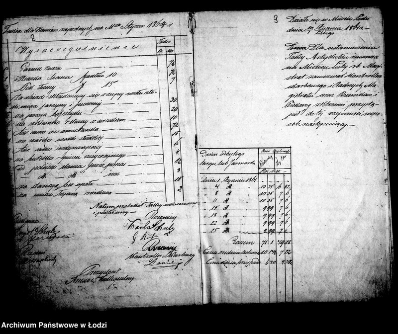 Obraz 10 z jednostki "Księga ustanowionych taks miesięcznych na chleb, bułki i mięso w m. Łodzi 1861 roku"