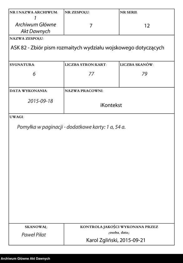 image.from.unit.number "Zbiór pism rozmaitych Wydziału Wojskowego tyczących, w. XVI - XVIII"