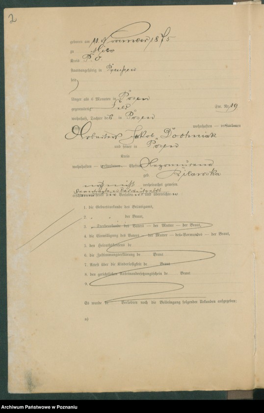 Obraz 4 z jednostki "[Dokumenty dostarczone przez narzeczonych do zawarcia związku małżeńskiego za 1901 rok. Tom XVIII]"