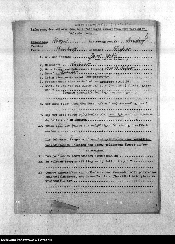 Obraz 10 z jednostki "Amtliche Meldungen Gemeinde Łochowo (Łoskowo). Kreis Bromberg (Bydgoszcz)"