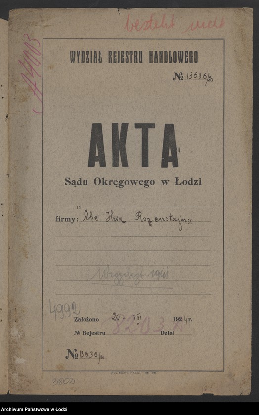 Obraz 2 z jednostki "Abe Hersz Rozensztajn- sprzedaż art. spożywczych i kolonialnych"