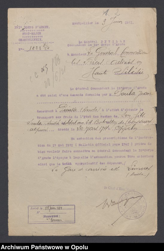 Obraz 4 z jednostki "Service de Sante-Evacuations Hopitaux-Hygiene des Troupes-Prostitution /Korsepondencja z zakresu służby zdrowia, ewakuacja, szpitale, higiena, prostytucja/ 14.06.1921 - 5.07.1922"