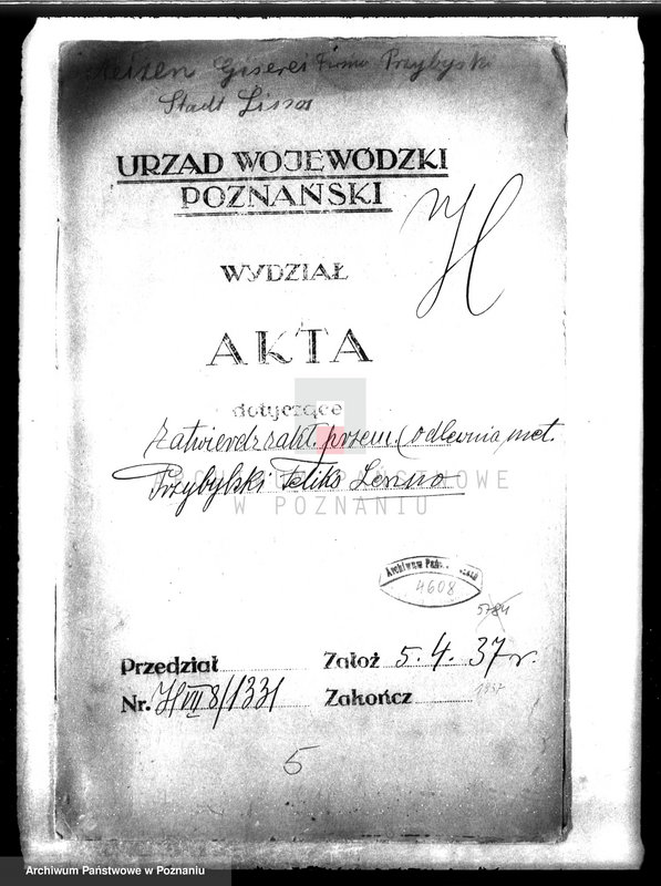 Obraz 4 z jednostki "Zatwierdzenie zakładu przemysłowego /odlewni metalu/ F. Przybylskiego w Lesznie"