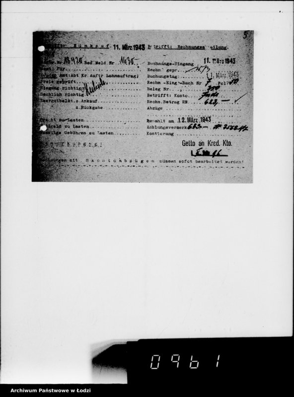 Obraz 10 z jednostki "Lebensmitteleinkauf. Aufträge, [Lieferscheinen und Rechnungen] 18371-18420. [Dostawa artykułów pierwszej potrzeby do Getta]"