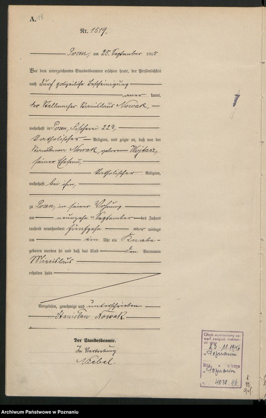 Obraz 20 z jednostki "Księga miejscowa urodzeń tom IV[Rejestr główny urodzeń]"