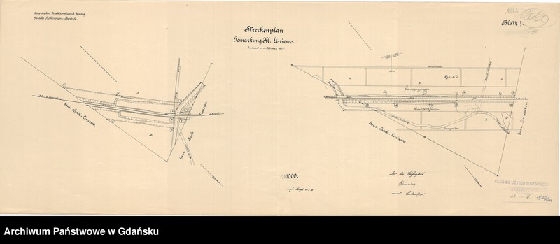 image.from.unit.number "Eisenbahn Direktionsbezirk Danzig. Strecke: Hohenstein - Berent. Streckenplan. Gemarkung Klein Liniewo. Zustand vom Februar 1908. Blatt 1"
