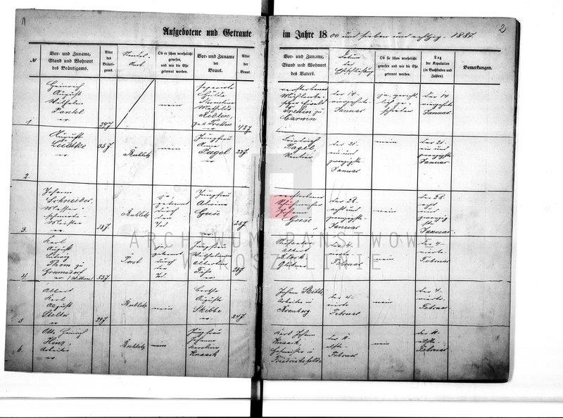 Obraz z jednostki "Trau-Register Bublitz von 1887-1906. [Księga metrykalna małżeństw parafii ewangelickiej w Bobolicach]"