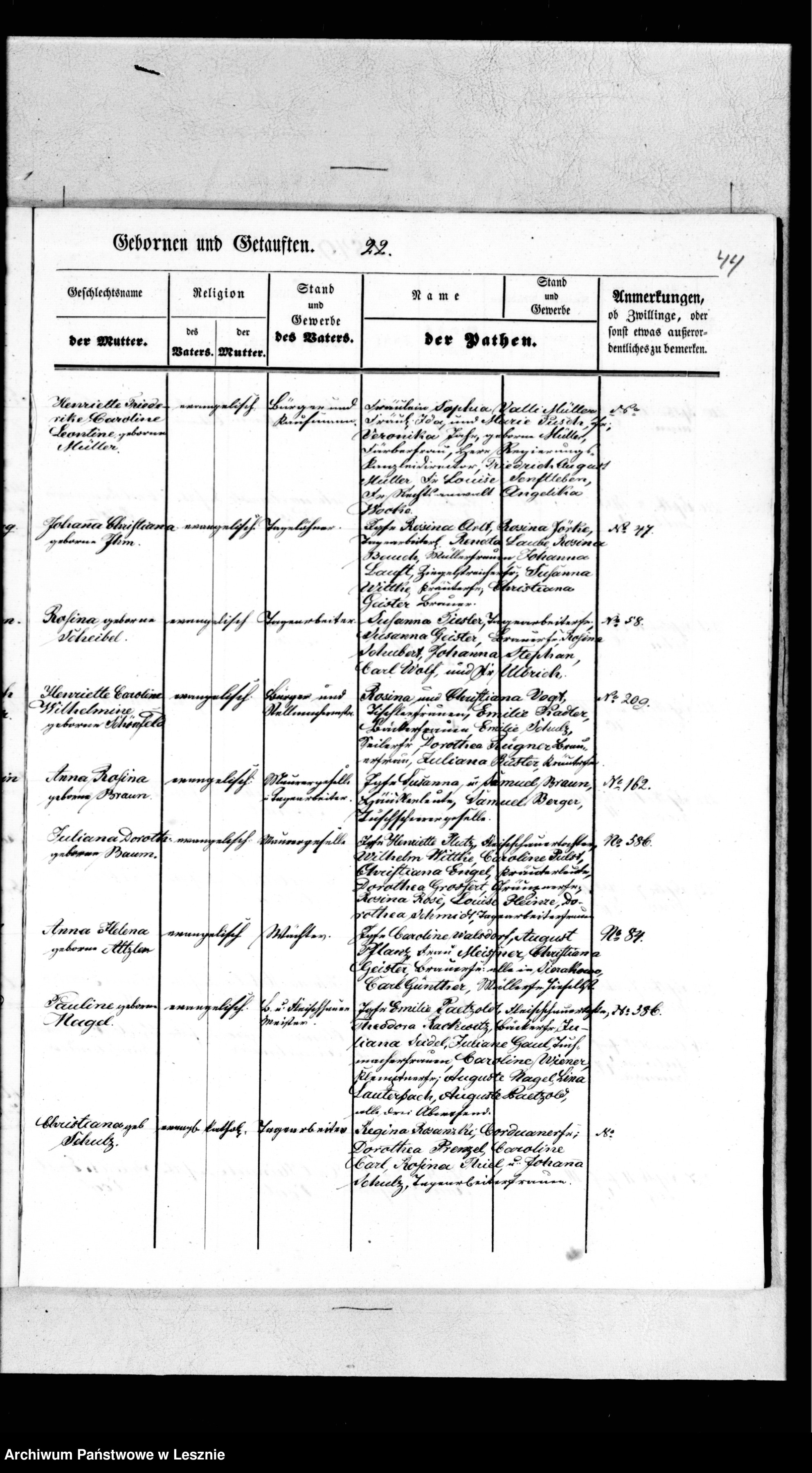 Skan z jednostki: Duplikat des Taufbuches der evangelischen Parochie Rawicz