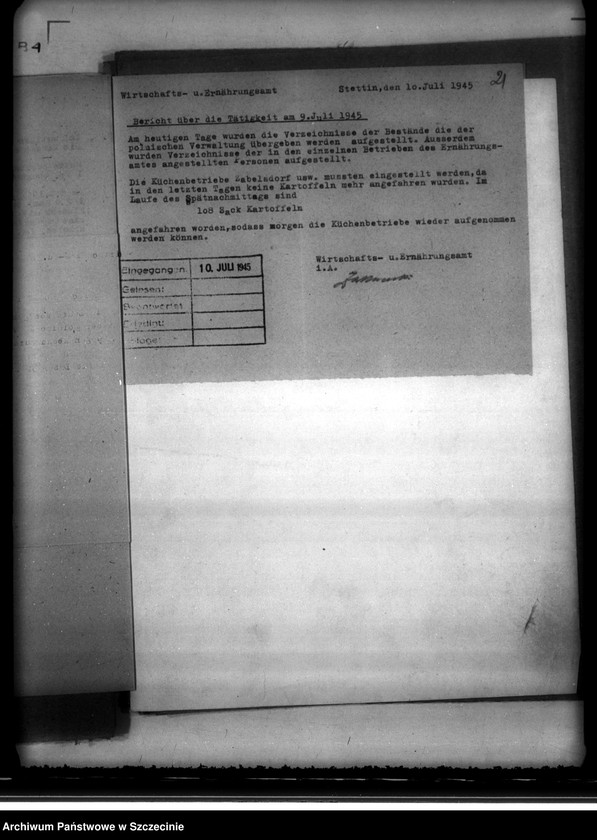 image.from.unit.number "Sprawozdania dzienne z działalności Wydziału Aprowizacyjnego niemieckiego Zarządu Miejskiego w Szczecinie m-c VI-VII.  Zeznania ludności cywilnej o napadach rabunkowych dokonanych przez Rosjan"