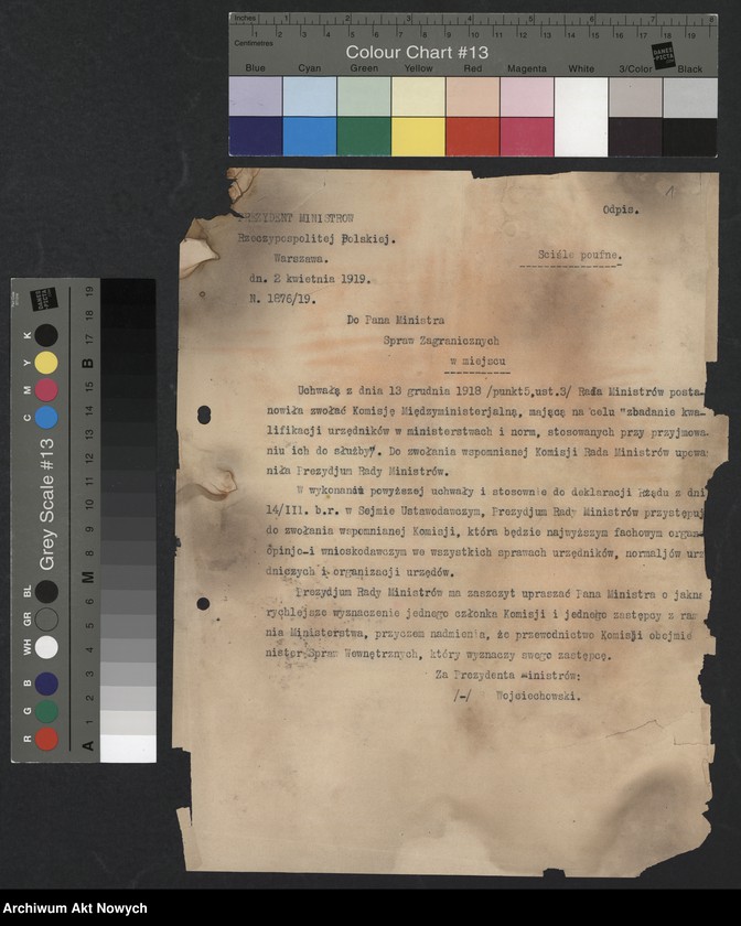 image.from.unit.number "Powołanie Komisji do kwalifikacji urzędników w ministerstwach. List S. Wojciechowskiego (kopia)"