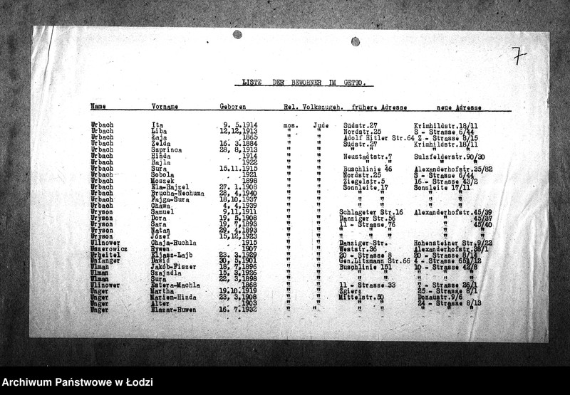 Obraz 10 z jednostki "[Alfabetyczny spis mieszkańców getta. Litera U]"