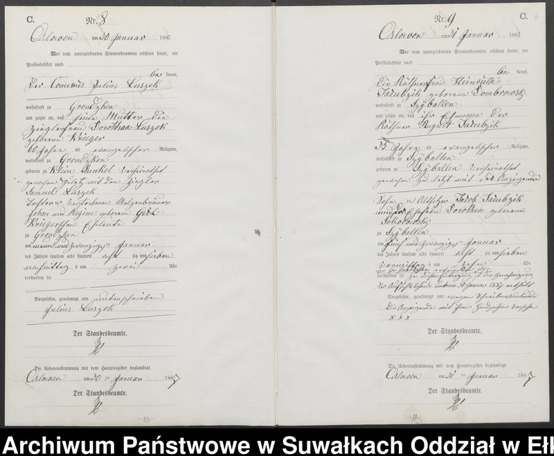 image.from.unit.number "Sterbe-Neben-Register des Preussischen Standes-Amtes [Orlowen] Kreis [Loetzen] für das Jahr 1887"