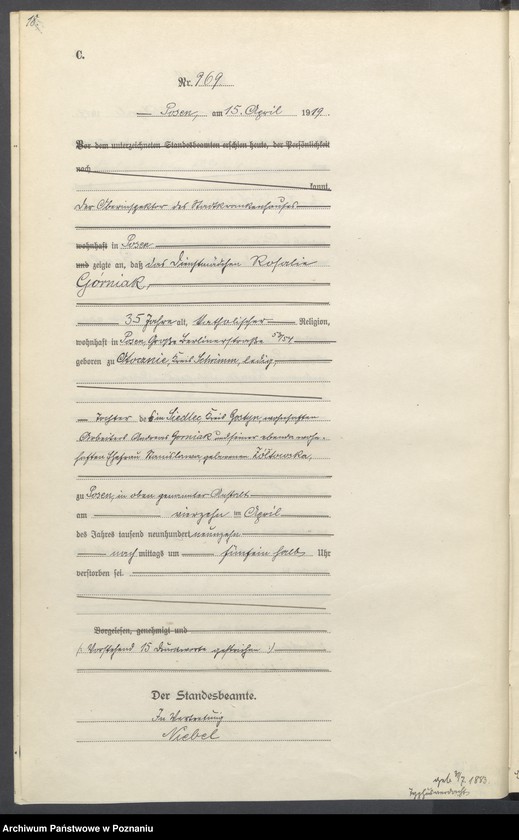 Obraz 20 z jednostki "Księga miejscowa zgonów tom III [Rejestr główny zgonów]"