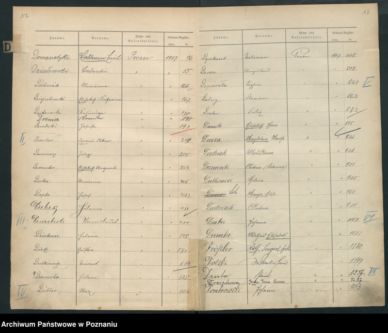 Obraz 12 z jednostki "Spis alfabetyczny urodzeń za 1907"